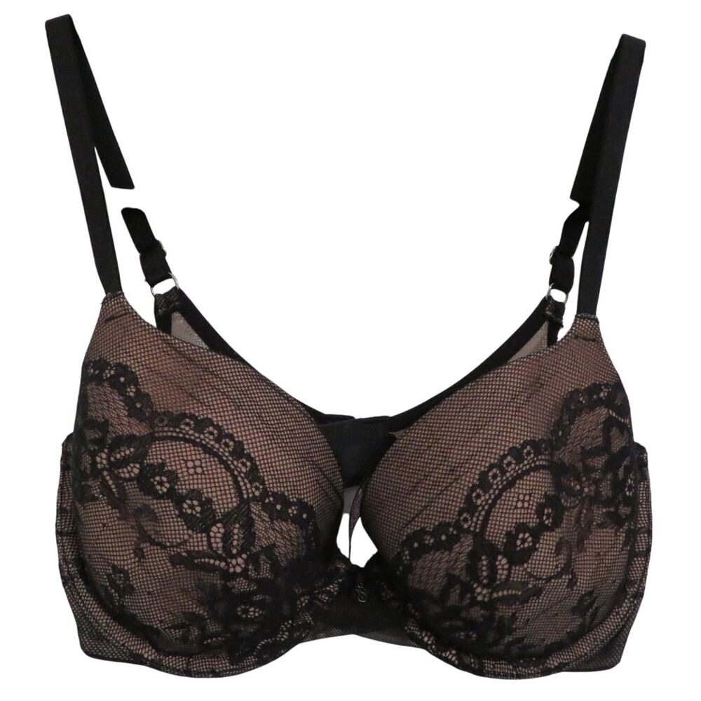 Victoria's Secret Womens Sz 32DD Black Nude Lace Overlay Lined Demi Bra
